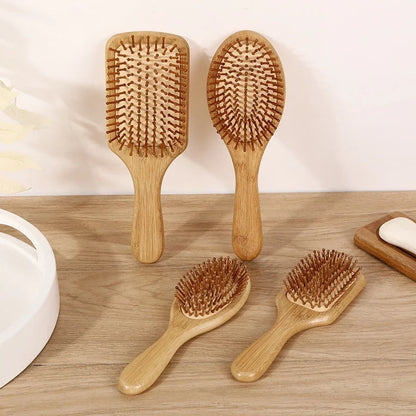 Natural Bamboo Paddle Hair Brush - Anti-Static Scalp Massage & Detangling
