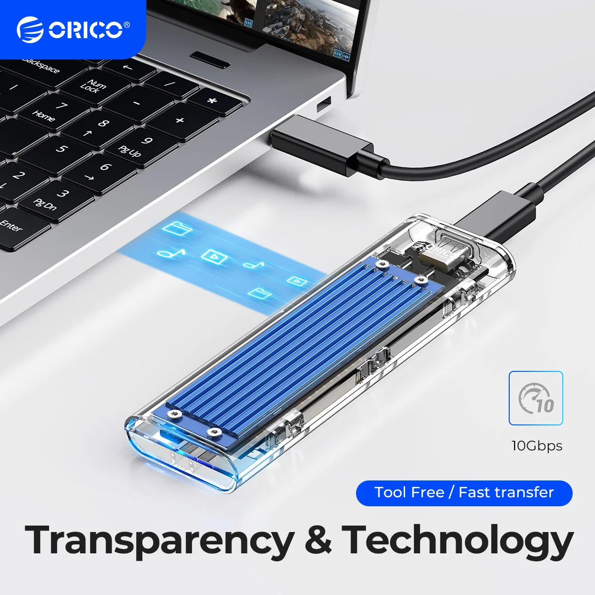 Orico M.2 NVMe SATA SSD Enclosure - 10Gbps Portable USB-C Adapter for 4TB