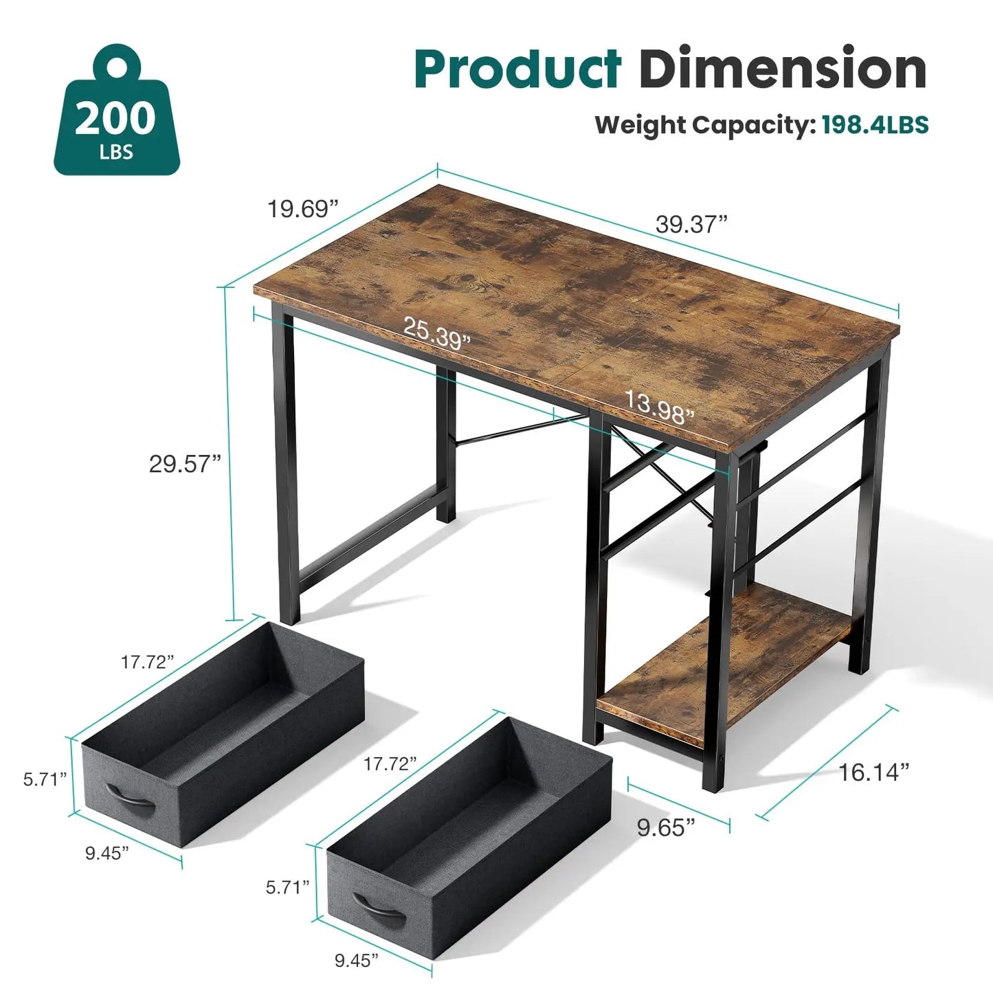 Modern 47-Inch Computer Desk with Reversible Storage Drawers for Home Office