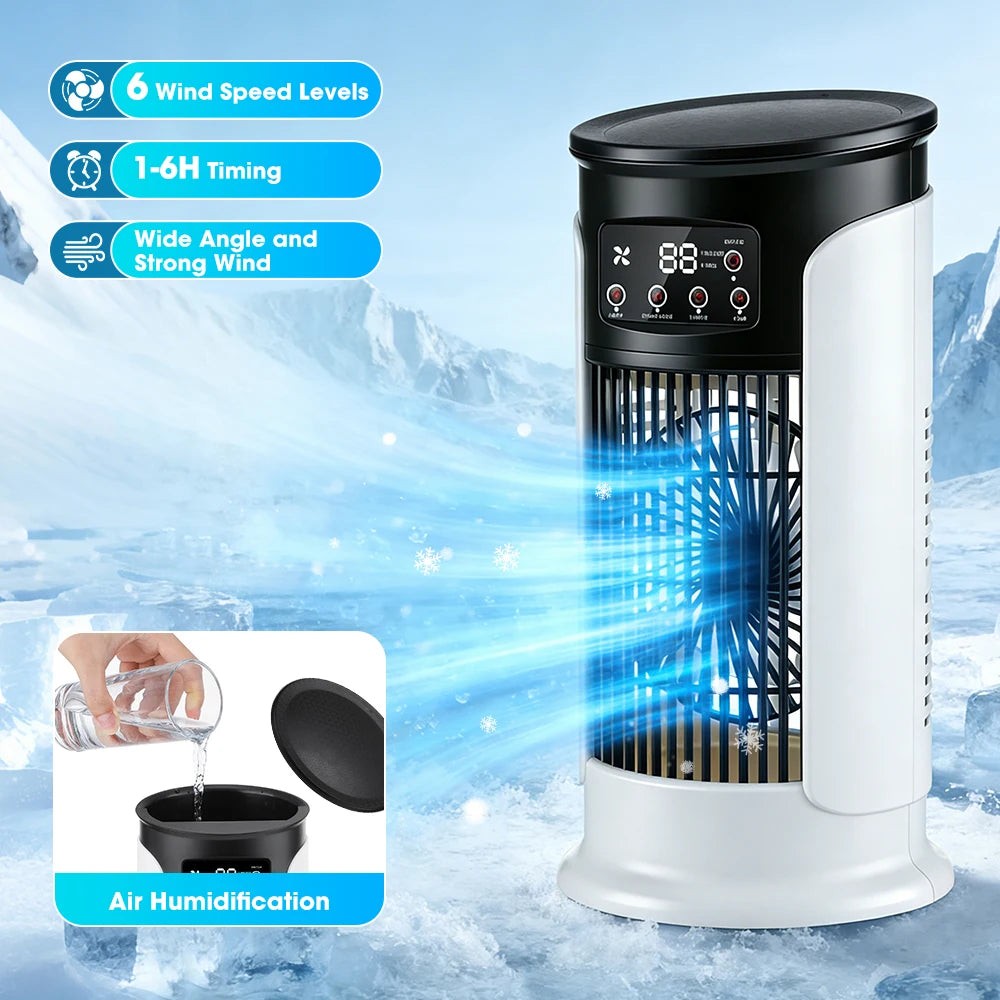 Portable Mini Air Cooling Fan - Desktop Misting Cooler with 6 Speeds & LED Light