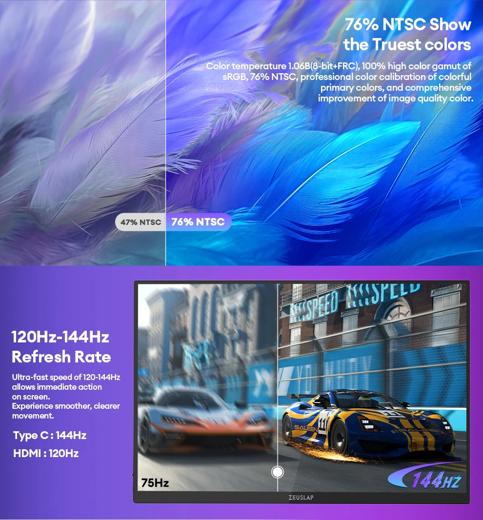 16" 2.5K 144Hz Portable Touchscreen Monitor - QHD IPS Travel Display