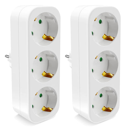3-Way European Power Socket Adapter - 16A EU Plug Extension Converter
