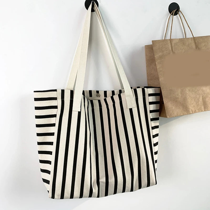 Luxury Striped Canvas Beach Tote