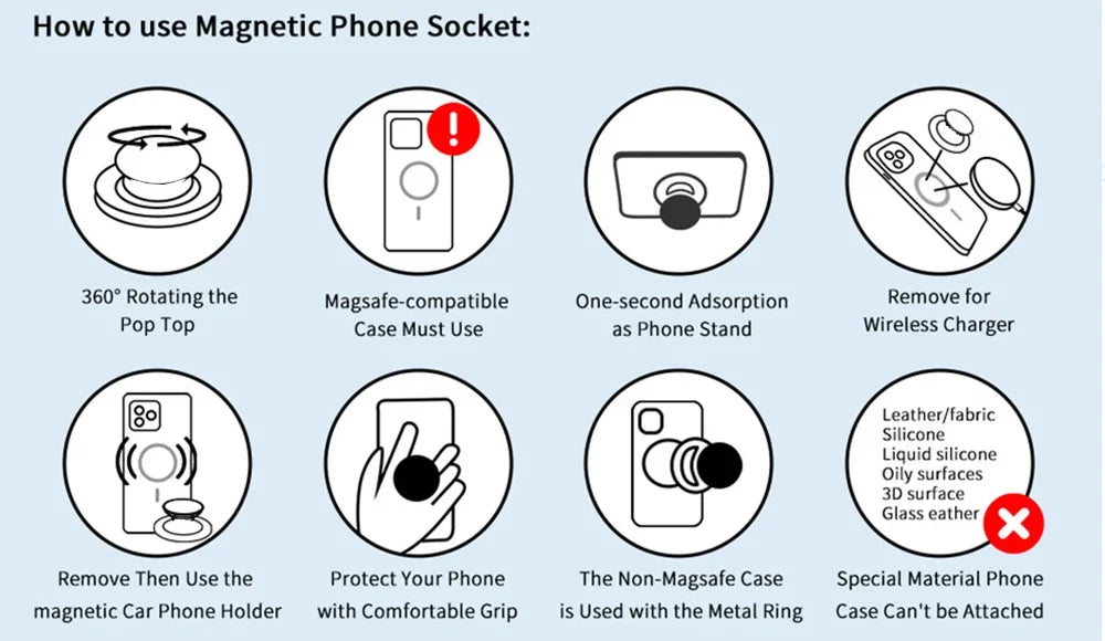 Magnetic Foldable Phone Grip & Stand for MagSafe iPhone & Android - 8