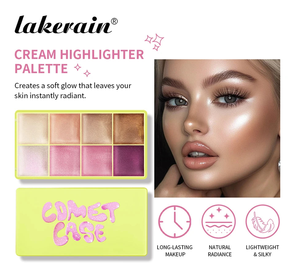 8-Color Cream Blush & Highlighter Palette | Long-Lasting Glow