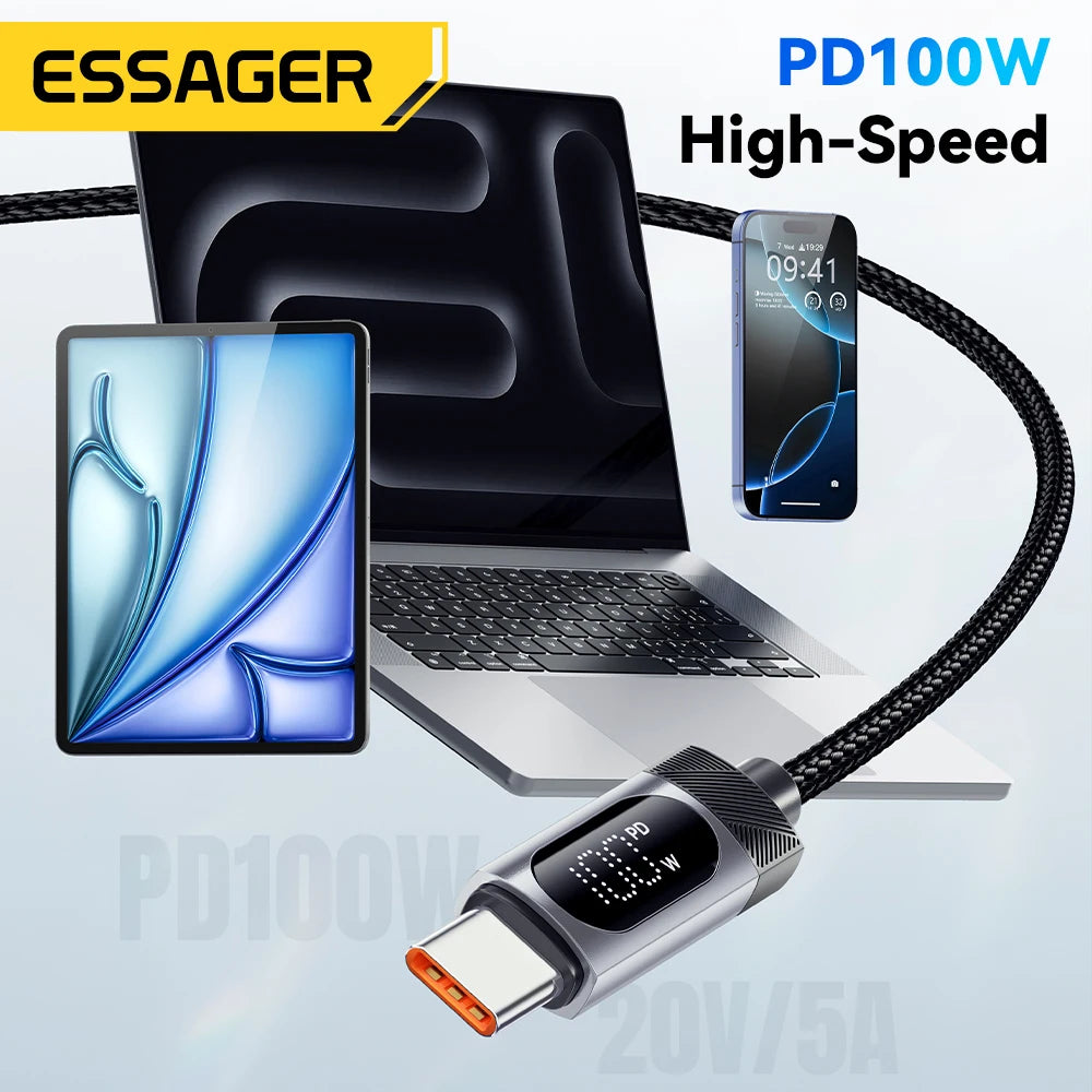 100W PD Fast Charging USB-C Cable with Digital Power Display - 3