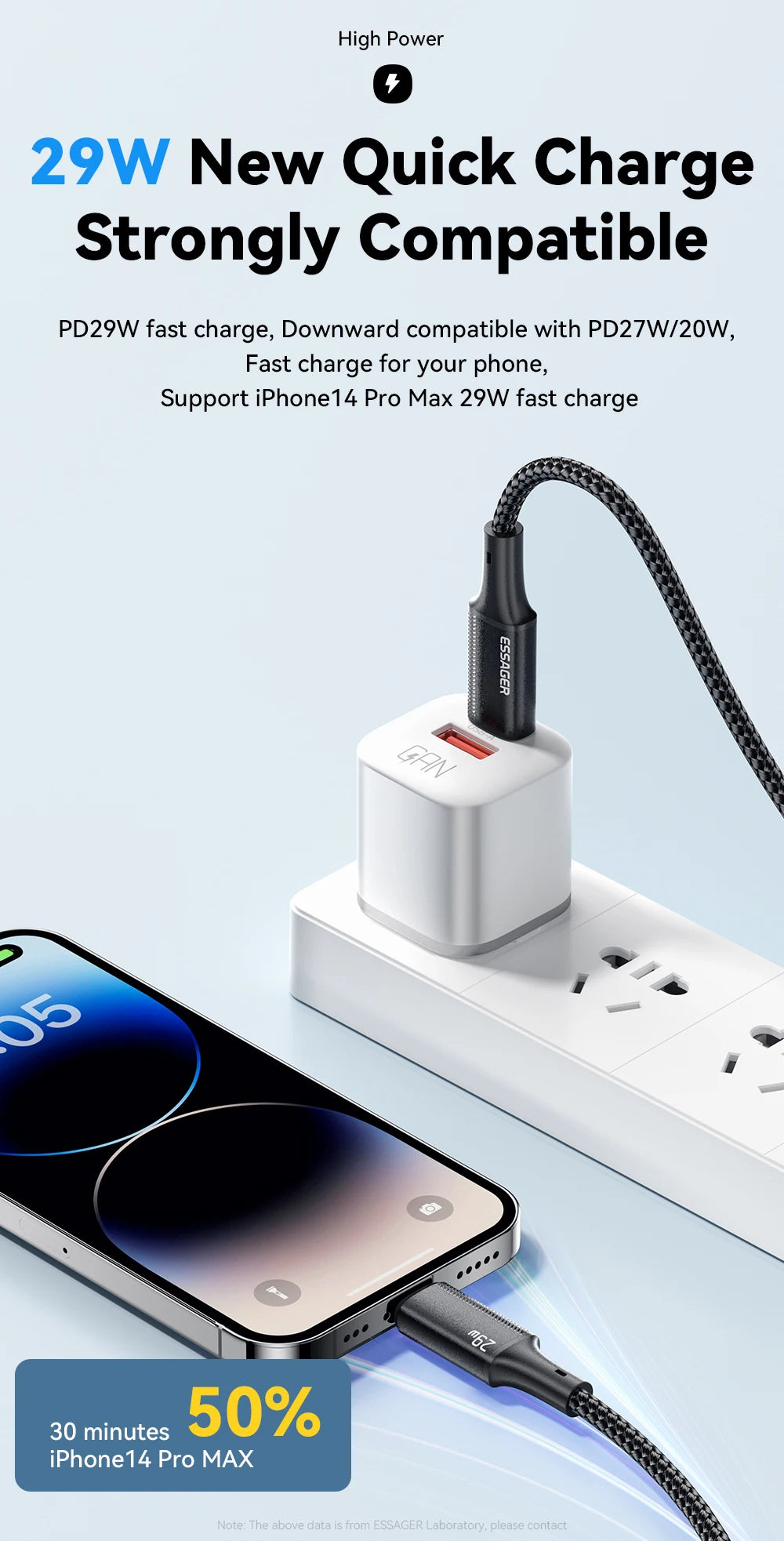 29W PD Fast Charging USB-C to Lightning Cable for iPhone & iPad