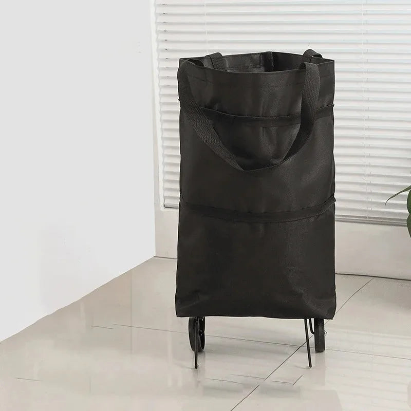 2-in-1 Foldable Shopping Bag with Wheels Pull Cart - 17