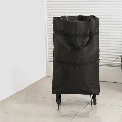 2-in-1 Foldable Shopping Bag with Wheels Pull Cart