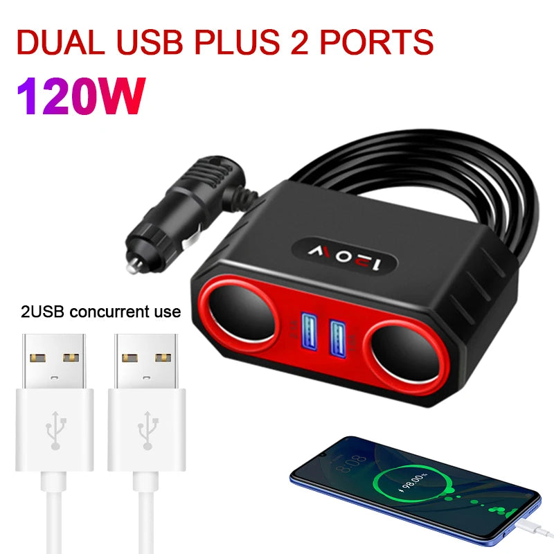 120W 4-in-1 Car Charger Adapter - Fast Multi-Port USB Power Splitter - 1