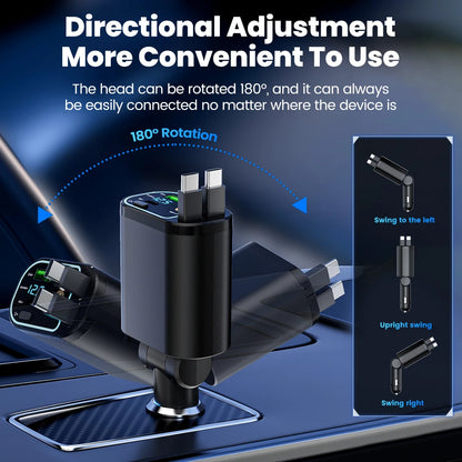 4-in-1 Retractable 100W Fast Car Charger with LED Starlight & Display