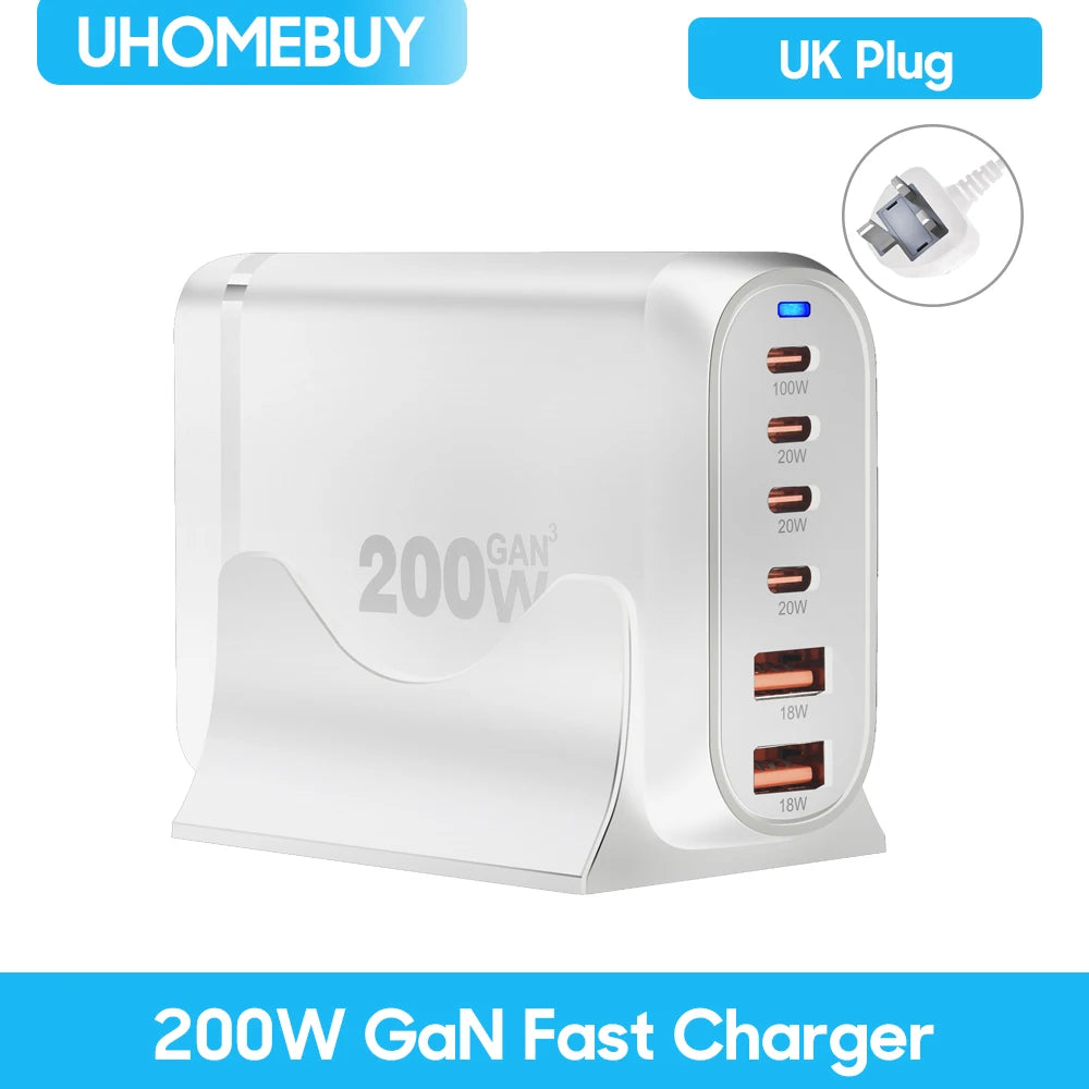 10-Port 800W GaN Desktop Fast Charging Station - 100W USB-C PD Charger