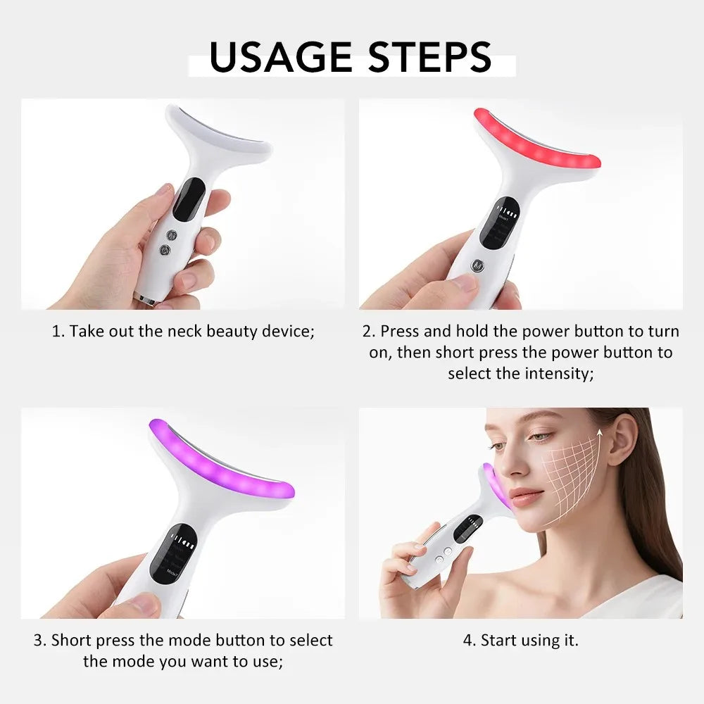 7-Color LED Neck & Face Firming Beauty Device - Microcurrent Skin Tightening Massager - 3