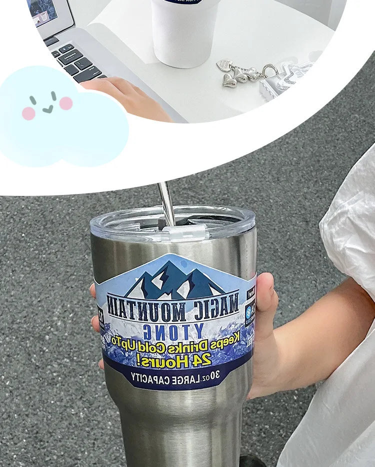 900ml Vacuum Insulated Stainless Steel Tumbler with Straw for Travel