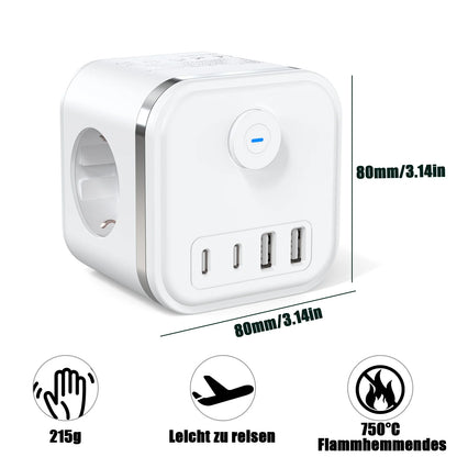7-in-1 European Power Strip Cube with 4 USB/Type-C Fast Charging Ports