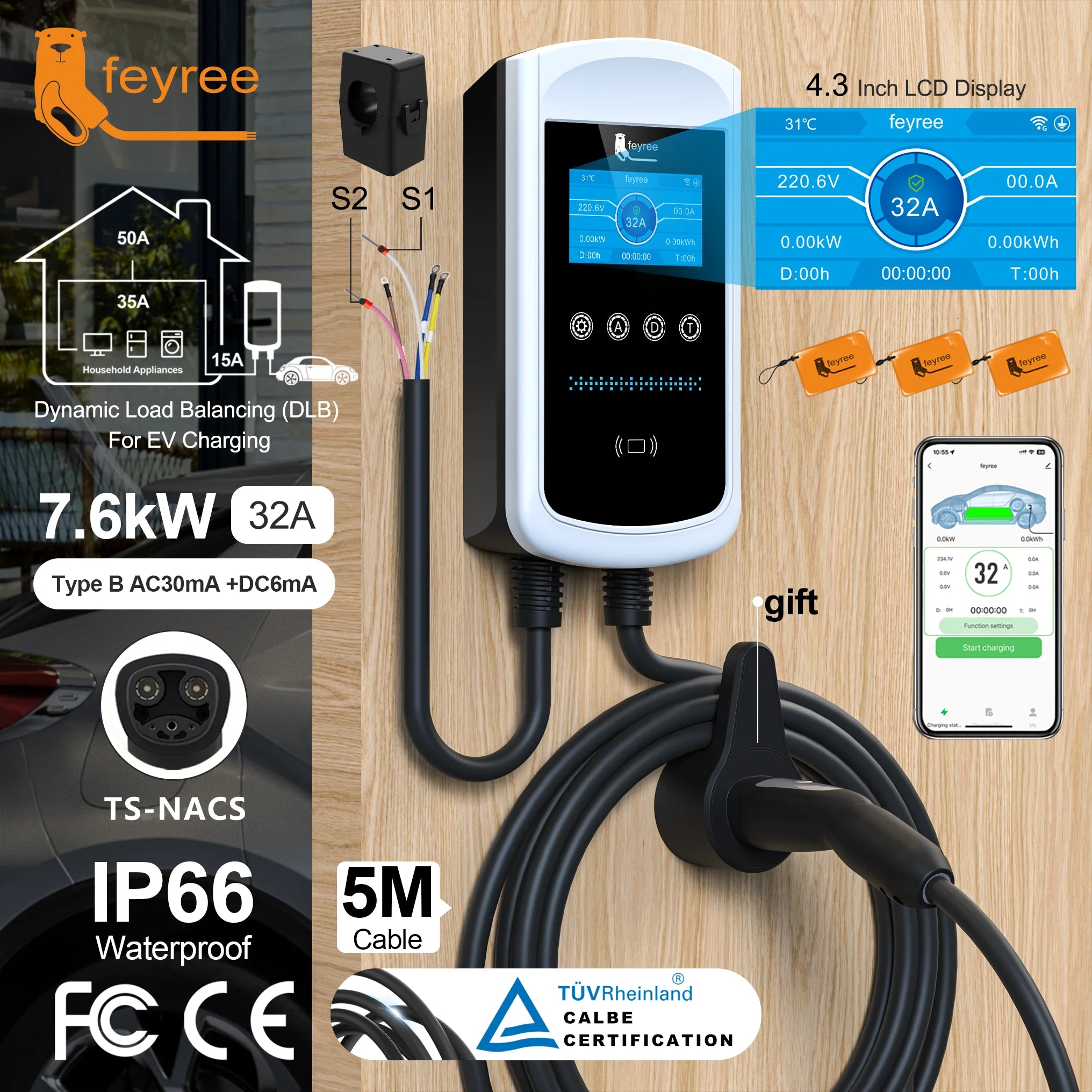Smart EV Home Charging Station - 7kW-12kW WiFi App Control Wallbox - 40