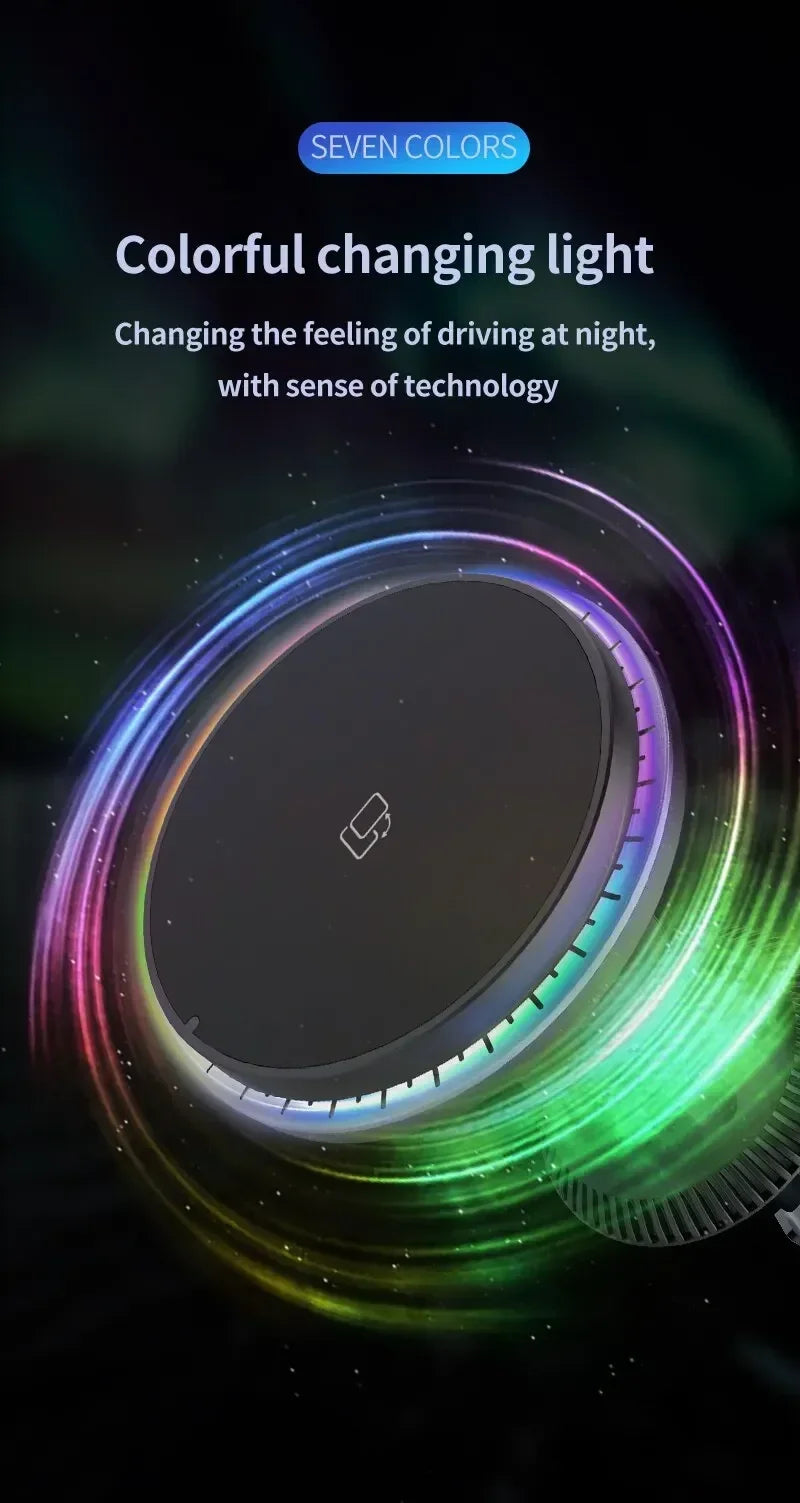 Magnetic Wireless Car Charger for iPhone 15/14/13/12 with RGB LED Light