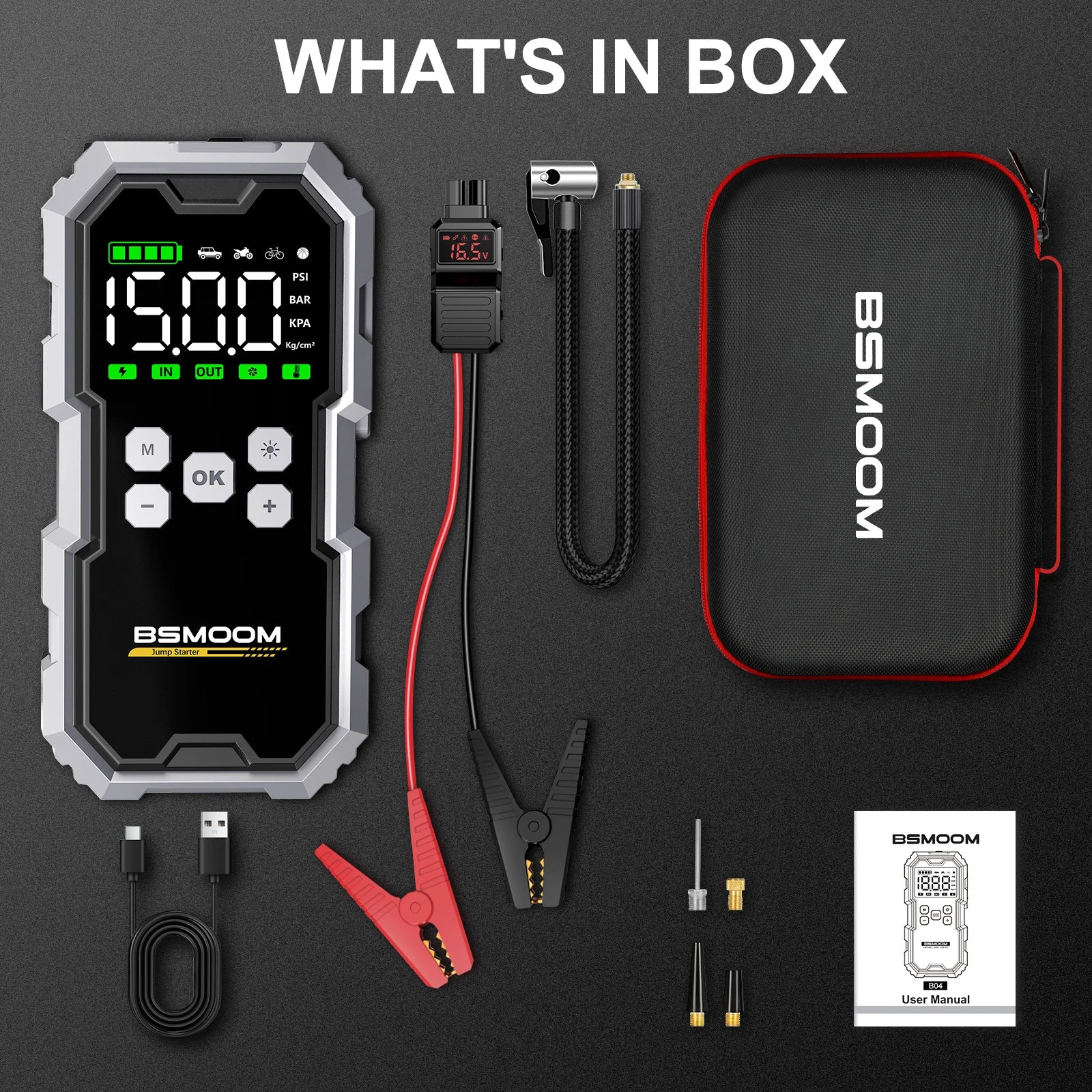 7000A Portable Car Jump Starter with 150PSI Air Compressor & Power Bank - 36