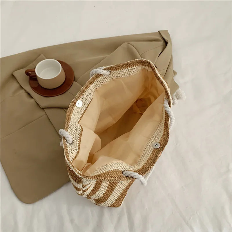 Luxury Striped Straw Beach Tote