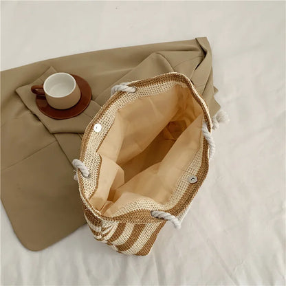 Luxury Striped Straw Beach Tote