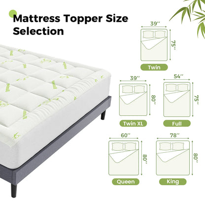 Bamboo Fiber Cooling Mattress Topper - Breathable Deep Pocket Mattress Pad