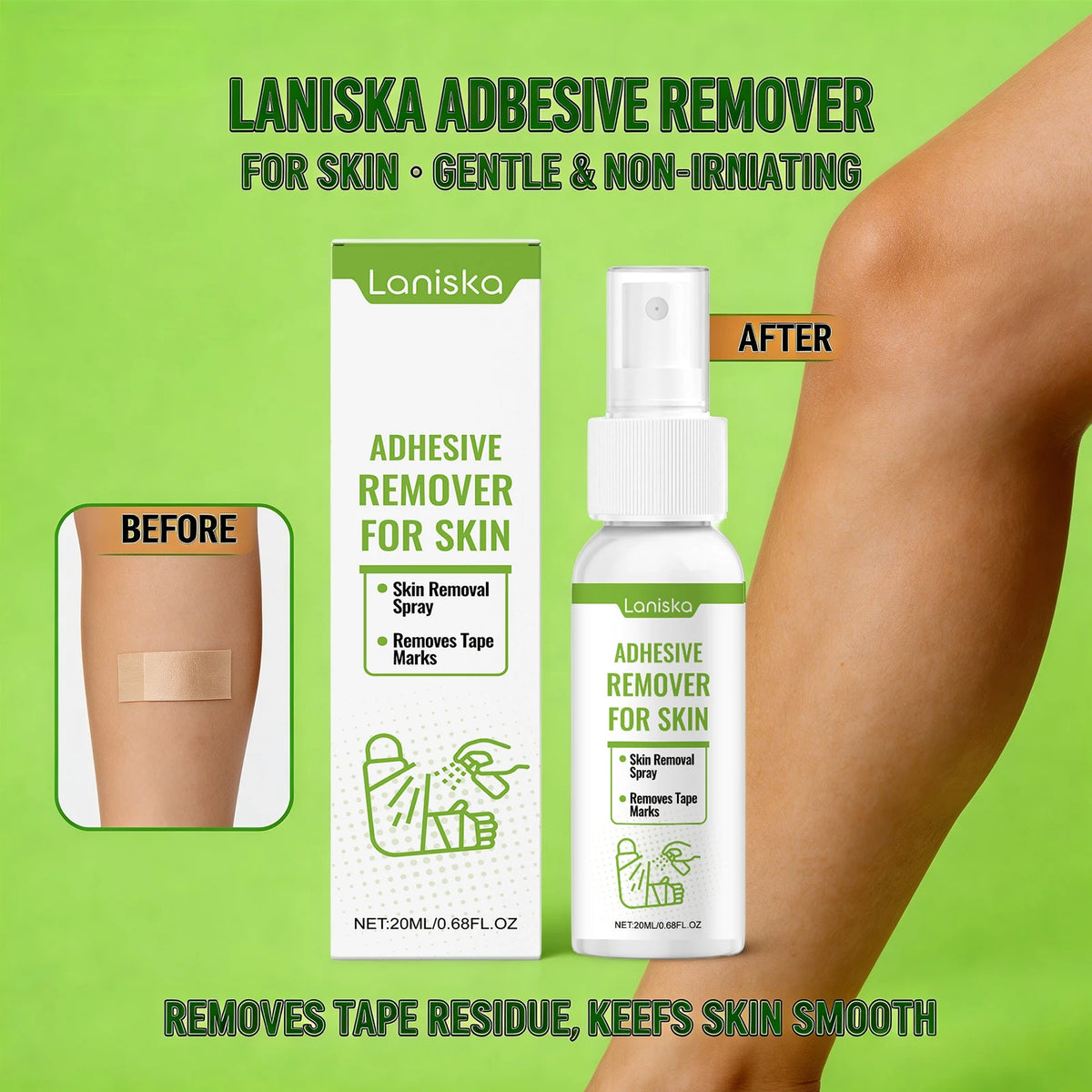 Gentle Adhesive Remover Spray for Skin - Painless Tape and Bandage Residue Cleaner