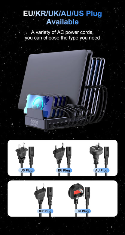 600W 10-Port GaN Desktop Charging Station - Fast PD 3.1 USB-C Charger