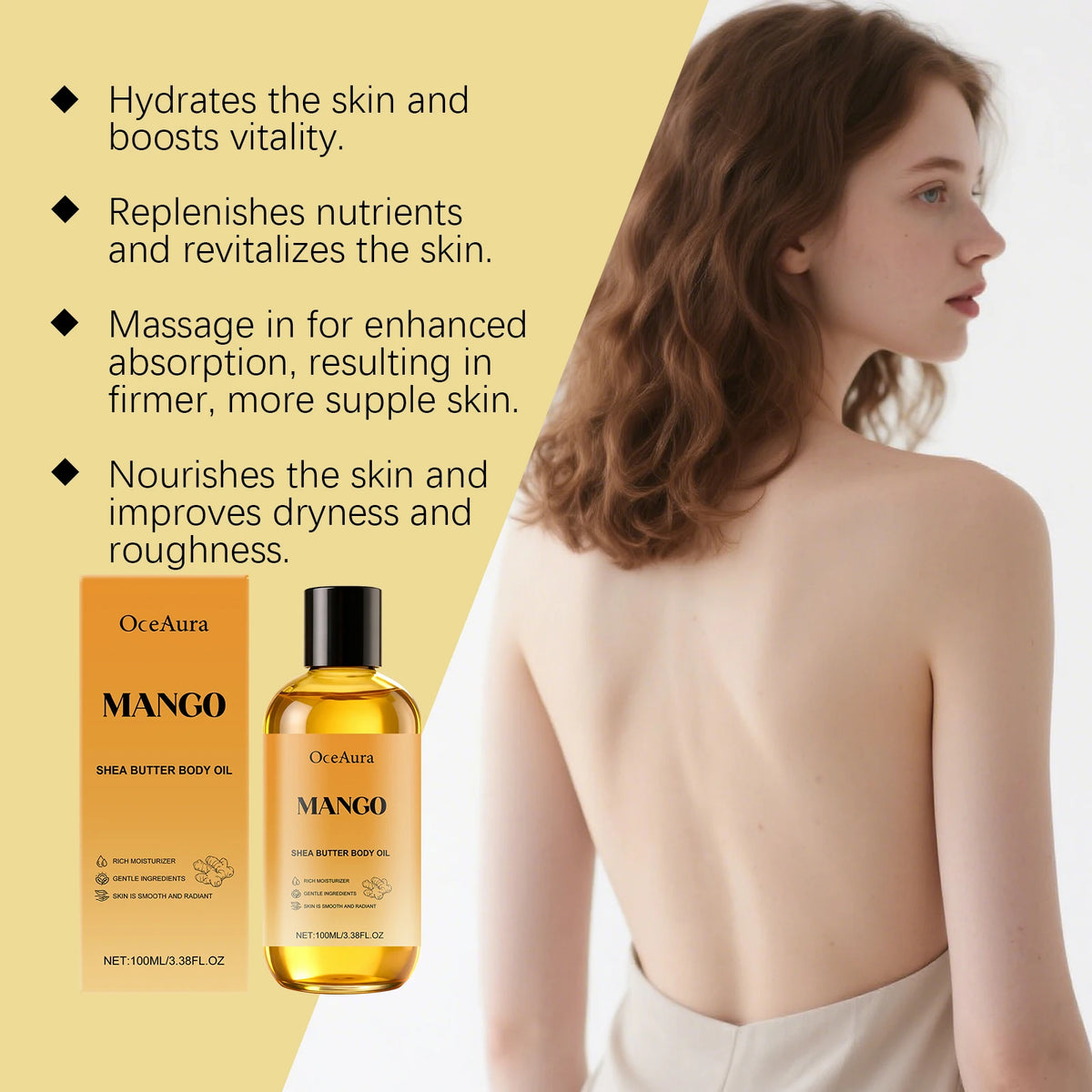 Mango Shea Butter Body Oil - Nourishing Moisturizer for Dry and Rough Skin