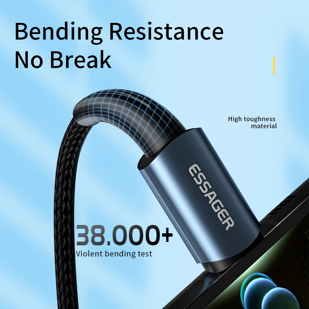 100W USB-C Fast Charging Cable - PD QC 4.0 Data Sync Cord for Laptop & Phone - 5