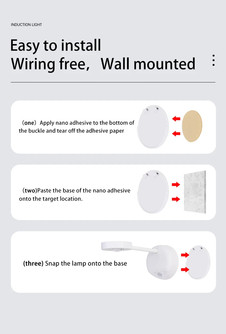 Wireless Motion Sensor LED Wall Light - Rechargeable Type-C Dimmable Indoor Lamp