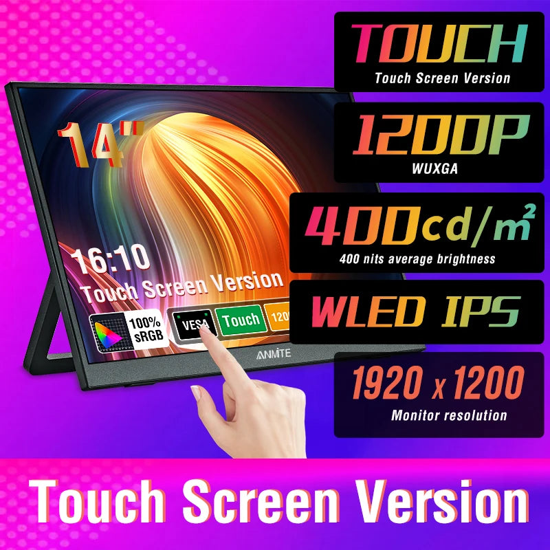 14" Portable IPS Monitor 1920x1200 FHD Gaming Display with Built-in Stand - 22