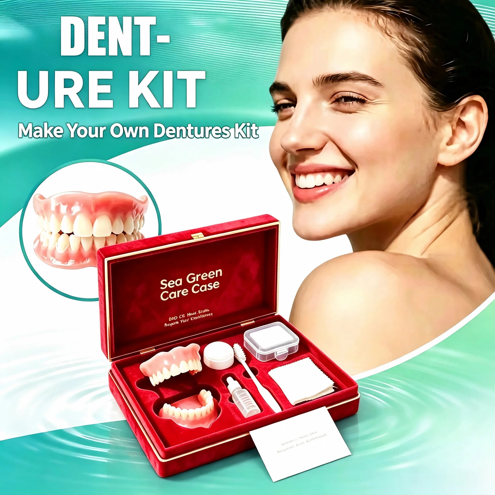 Full Mouth Denture Set with Storage Case & Care Tools - Comfortable Fit - 2