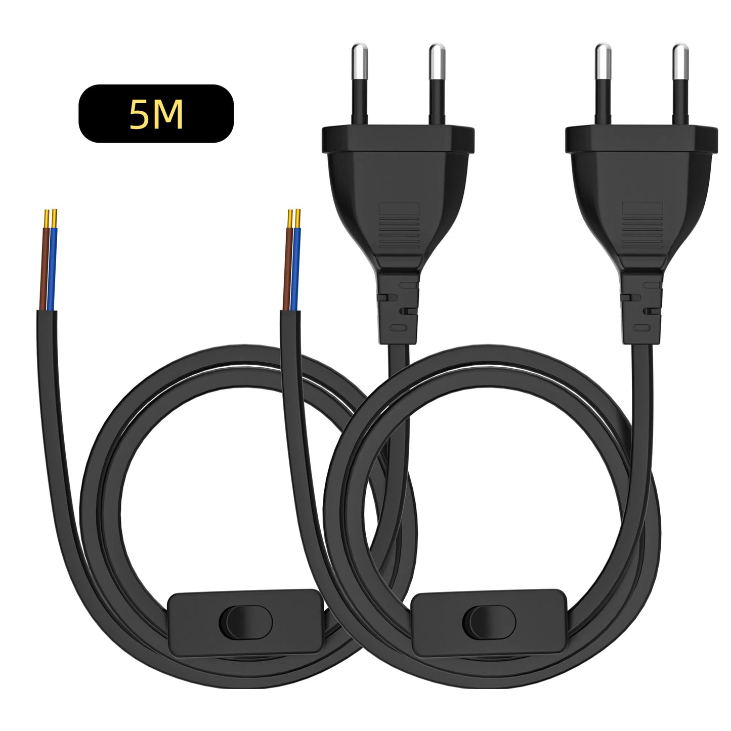 European Standard Power Cord with Switch - 2-Pin DIY Extension Cable