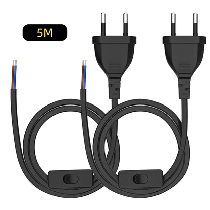 European Standard Power Cord with Switch - 2-Pin DIY Extension Cable