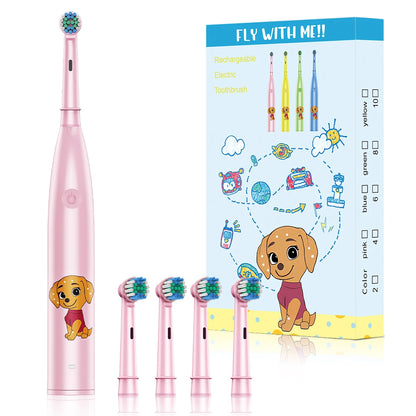 Kids Rechargeable Electric Toothbrush with 4 Replacement Heads & Timer