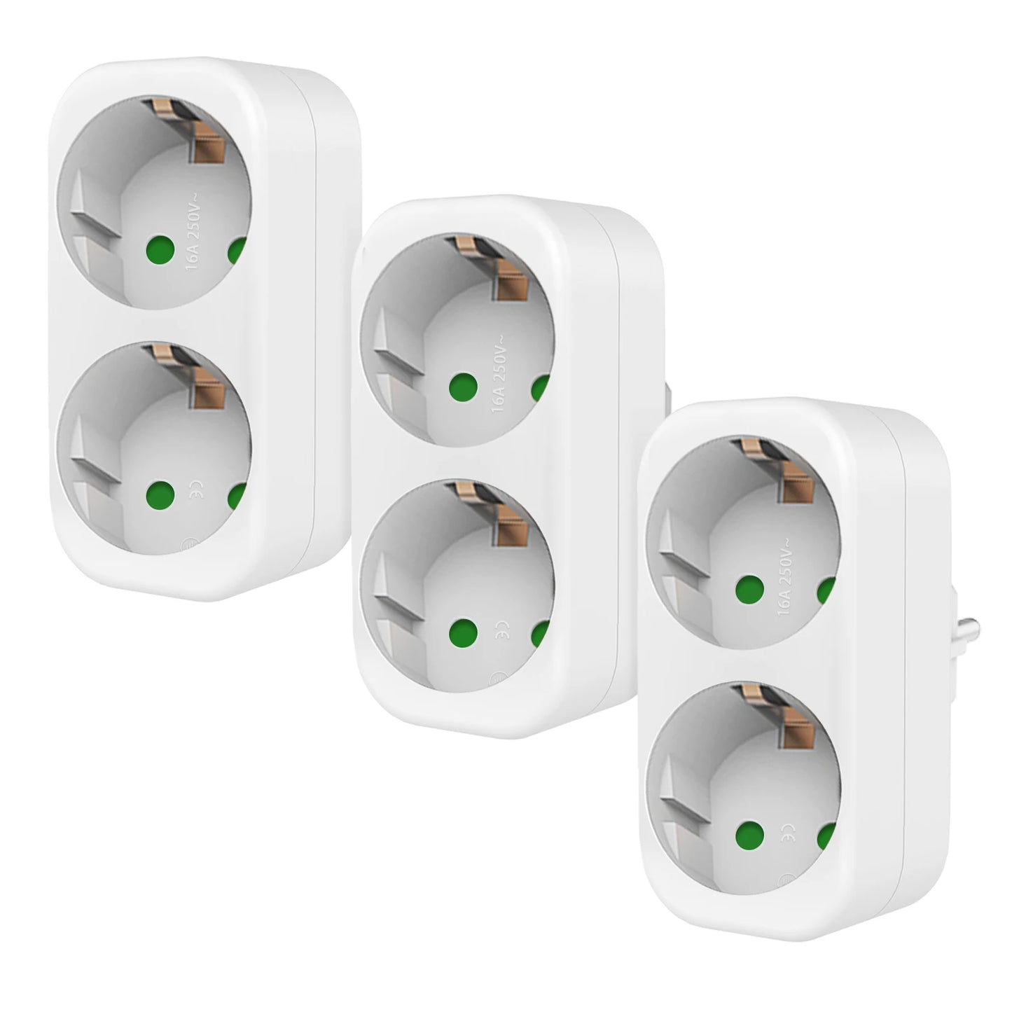 European 2-Way Wall Socket Adapter 16A 3680W Compact Travel Power Plug