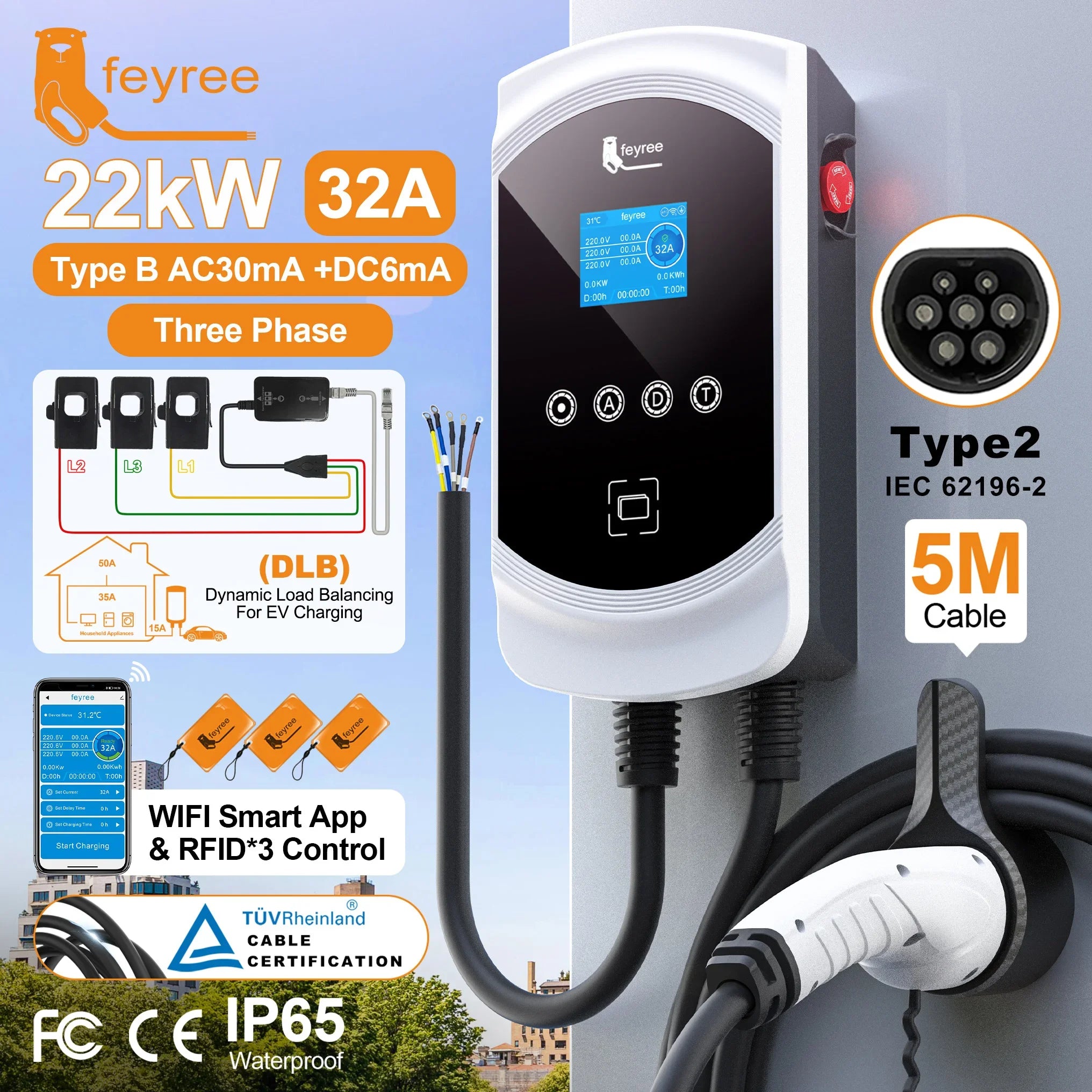 Smart EV Wallbox Charger - Type 2 WiFi Enabled with Dynamic Load Balancing - 35