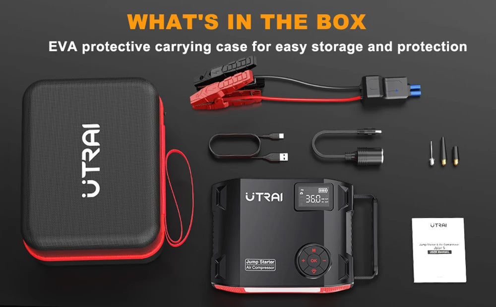 4-in-1 Portable Car Jump Starter & 150PSI Air Compressor - 16000mAh Power