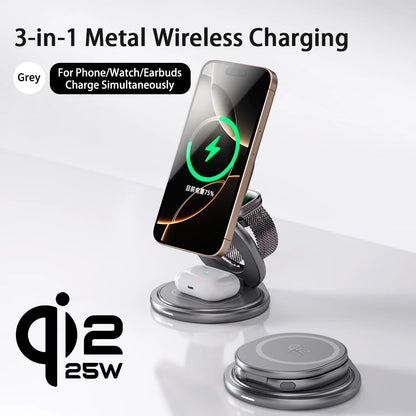 Qi2.2 25W 3-in-1 Magnetic Wireless Charging Station for iPhone & Watch