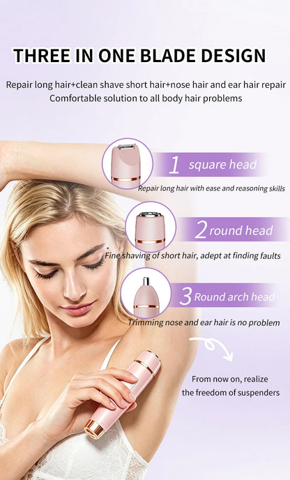 3-in-1 Waterproof Electric Lady Shaver & Painless Hair Removal Trimmer
