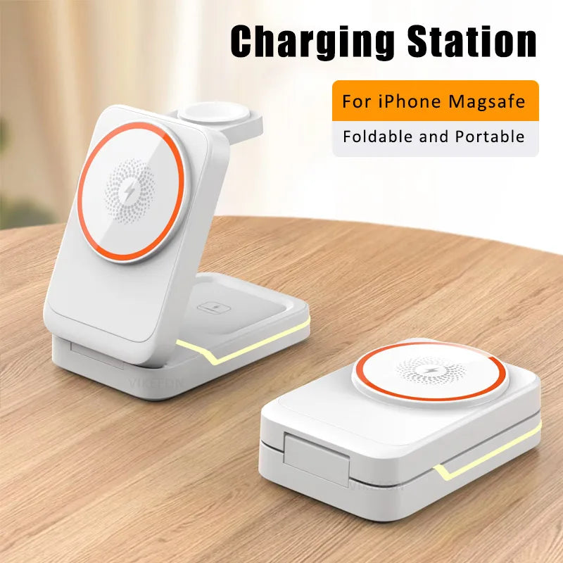 3-in-1 Foldable Magnetic Wireless Charger for iPhone, Apple Watch & AirPods