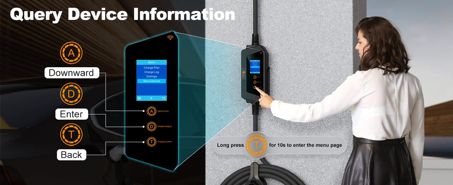 22KW 3-Phase Portable Type 2 EV Charger with App Control & Wi-Fi