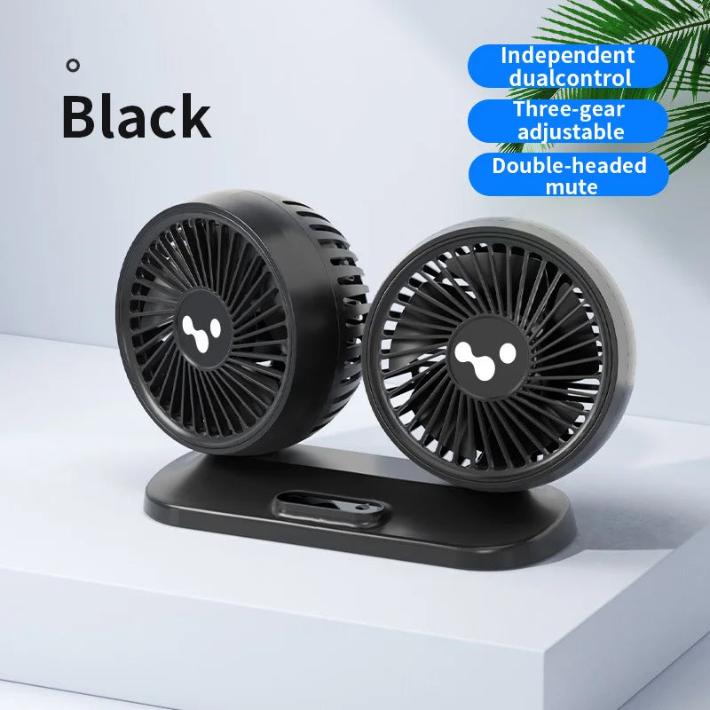 Dual Head USB Car Fan - 3-Speed 360° Adjustable Dashboard Fan - 22