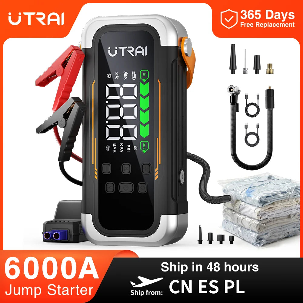 6000A Car Jump Starter with 150PSI Air Compressor & Power Bank