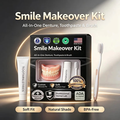 Instant Smile Moldable Silicone Denture Set - Natural Upper & Lower Teeth Kit