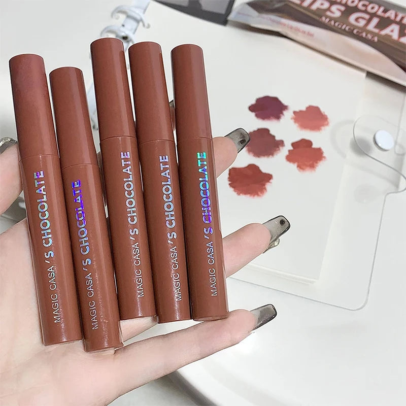 5-Piece Chocolate Matte Lip Glaze Set - Long-Lasting Waterproof Lip Tint