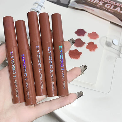 5-Piece Chocolate Matte Lip Glaze Set - Long-Lasting Waterproof Lip Tint