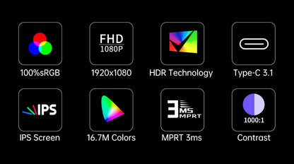 18.5" 120Hz Portable Monitor - 1080P IPS HDR Gaming Display