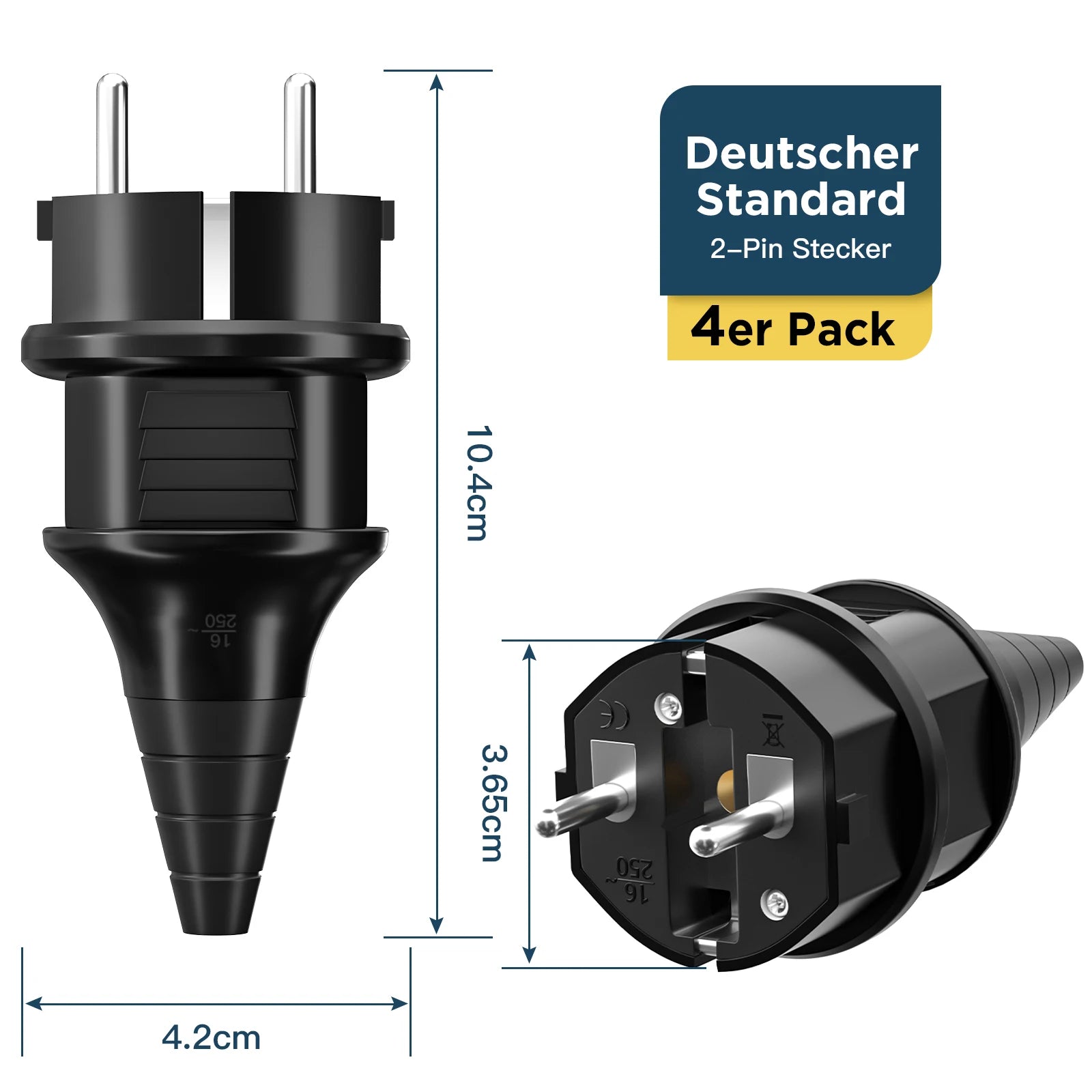 IP44 Waterproof Schuko Plug - Heavy Duty 16A 250V Rewireable EU Power Connector - 3