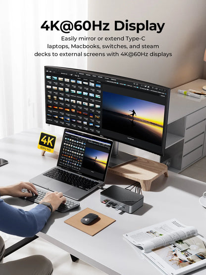 10-in-1 Dual M.2 NVMe SSD & 3.5" HDD Docking Station - 4K 60Hz HDMI PD 100W